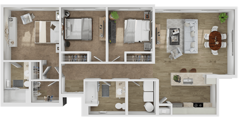 Floor plan for 3 beds, 2 baths, 1218 sqft